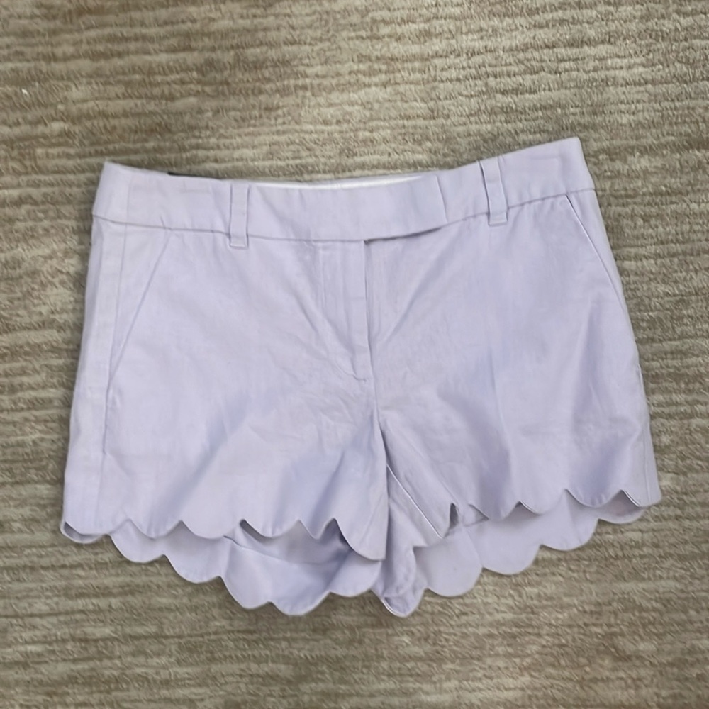 J Crew Linen shorts. Lavender with scalloped hem